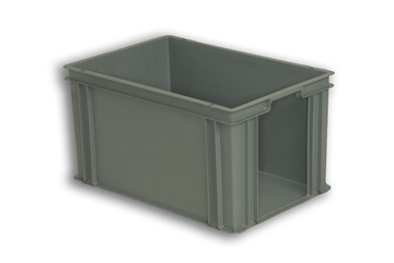 Grey Plastic Stacking Order Pick Box with Opening Short Wall