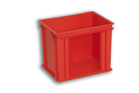 Red Plastic Stacking Order Pick Box with Opening Long Wall