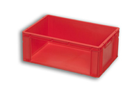 Red Plastic Stacking Order Pick Box with Open Long Wall